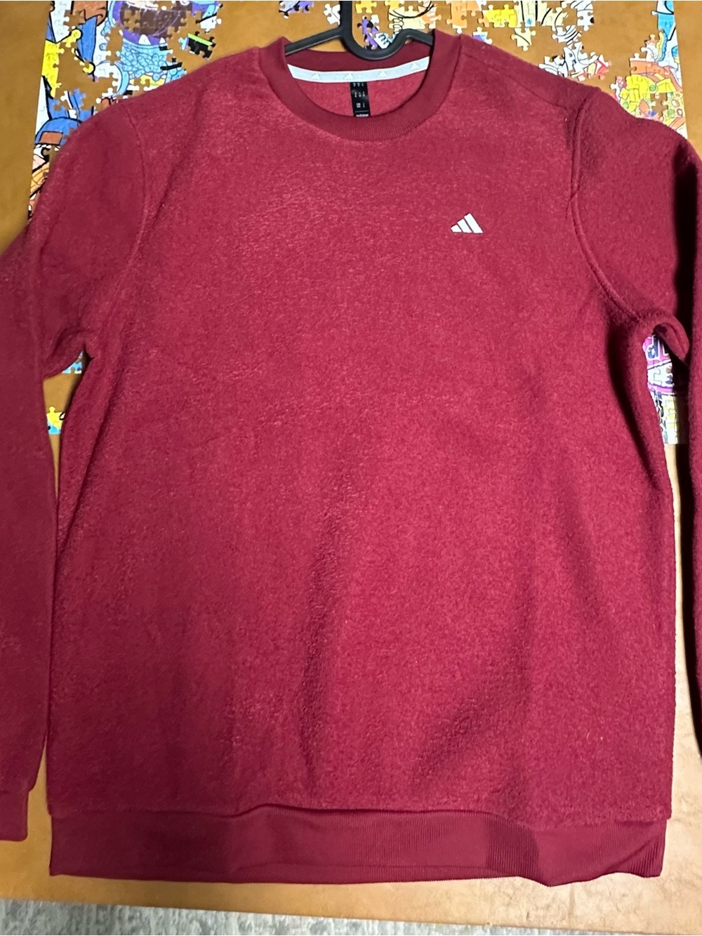 NWT adidas Men's Boucle Fleece Crewneck Sweatshirt College Burgundy Medium